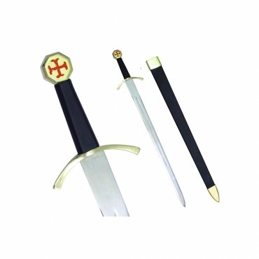 Knights Templar Commandery Sword - with Black Gold Hilt and Black Scabbard & Red Cross