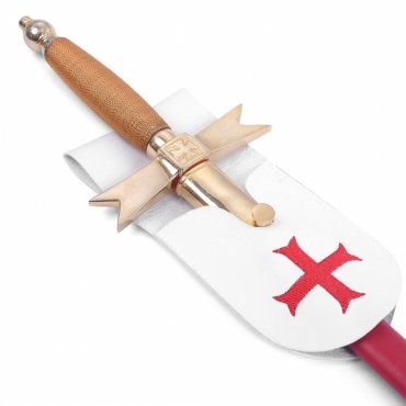 Knights Templar Commandery Sword Holder - White Leather With Red Cross
