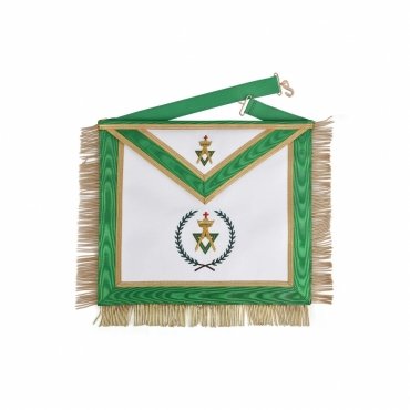 SOVEREIGN MASTER ALLIED MASONIC DEGREES APRON - GREEN RIBBON WITH GOLD TRIM & FRINGE