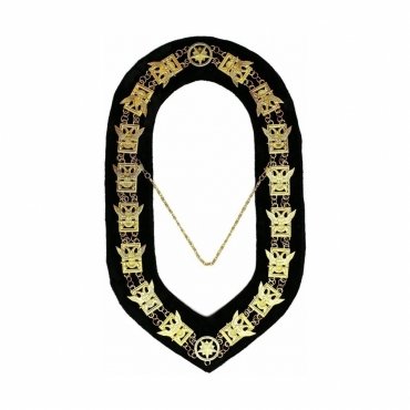 32nd Degree Scottish Rite Chain Collar Wings Up Gold Plated on Black Velvet