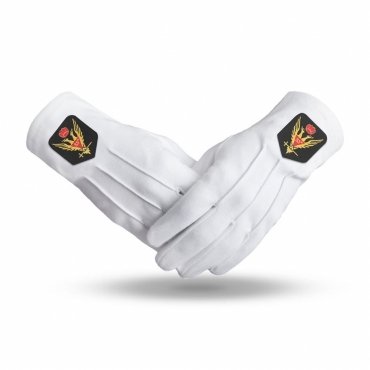 33rd Degree Scottish Rite Gloves - White Cotton With Gold Emblem