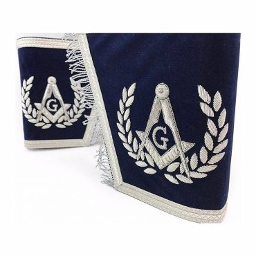 Master Mason Blue Lodge Cuff - Navy Blue & Silver Hand Embroidery with Fringe