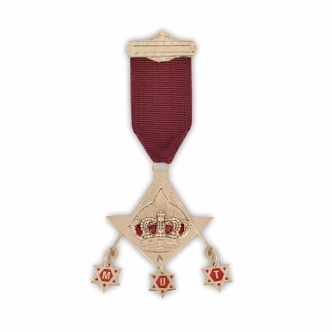 Master of Tyre Allied Masonic Degrees Breast Jewel - Gold Plated With Ribbon