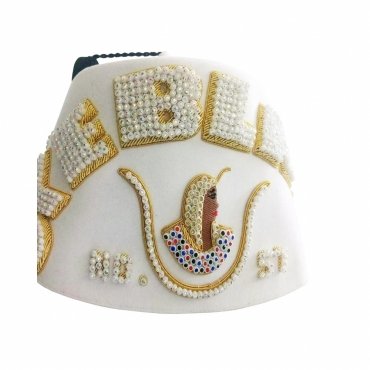 DOI PHA Fez Hat Pure White Hand Embroidered with Gold Bullion Underlay