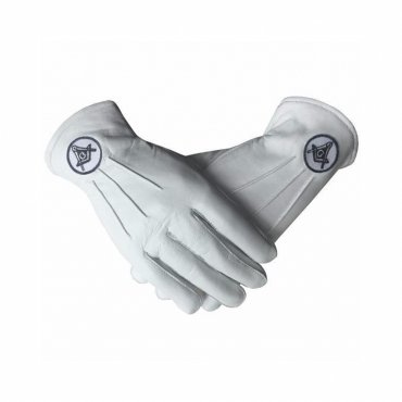 Master Mason Blue Lodge Gloves - White Leather with Square & Compass