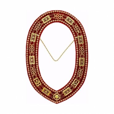 Grand Officers Blue Lodge Chain Collar Gold Plated with Rhinestones on Red Velvet