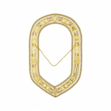 Blue Lodge Chain Collar Gold Plated With Rhinestones On White Velvet