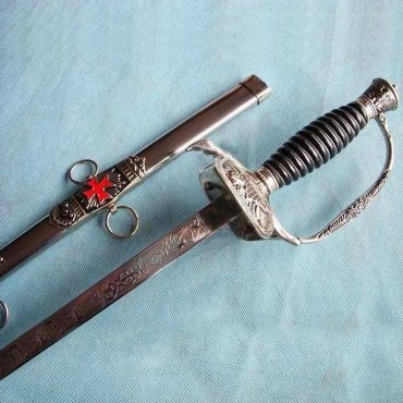 Knights Templar Commandery Sword - Red Cross Silver 35.6
