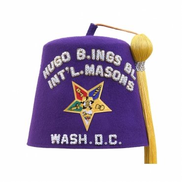 OES Fez Hat Silk Thread Machine Embroidery And Rhinestones With Purple Background