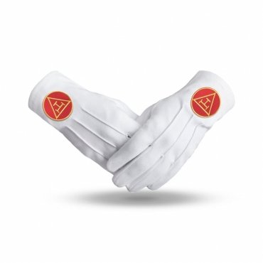 Royal Arch Chapter Gloves - Pure Cotton With Gold & Red Patch