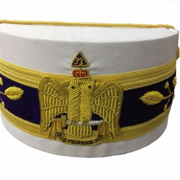 33rd Degree Scottish Rite Crown Cap Wings Down White Hand Embroidered
