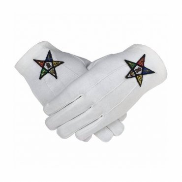 OES Gloves - White Cotton Machine Embroidered Emblem