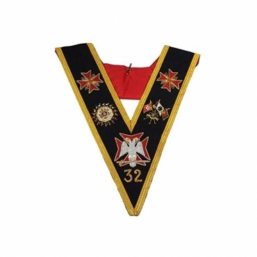 32nd Degree Scottish Rite Collar Black with Gold and Silver Heavy Embroidery