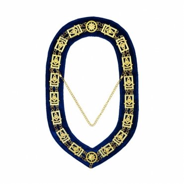 Past Master Blue Lodge Chain Collar Blue Backing with Gold Jewels
