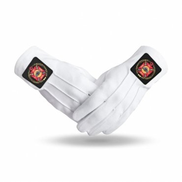 Knights Templar Commandery Gloves - White Cotton With Red & Black Emblem