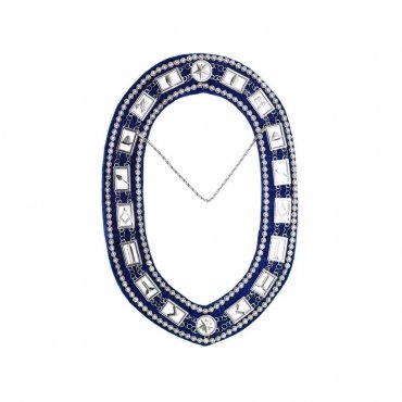 Blue Lodge Chain Collar Silver Plated with Rhinestones on Blue Velvet