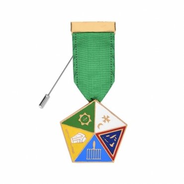 Allied Masonic Degrees Breast Jewel - Gold Plating With Green Ribbon