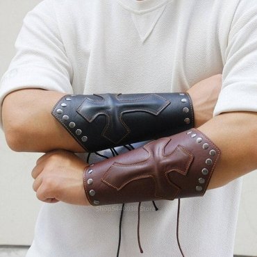 Knights Templar Commandery Cuff - Medieval Armor Wide Leather Bracers