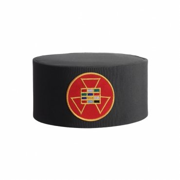 PAST HIGH PRIEST ROYAL ARCH CHAPTER CROWN CAP BLACK RAYON WITH ROUND RED PATCH