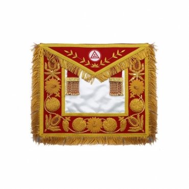 ROYAL ARCH CHAPTER APRON - RED TRIPLE TAU INSIGNIA WITH GOLD FRINGE