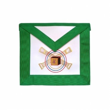 5TH DEGREE SCOTTISH RITE APRON - WHITE WITH GREEN MOIRE