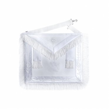 DEPUTY GRAND MASTER BLUE LODGE APRON - ALL WHITE WITH BRAID & FRINGE