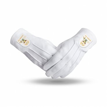 Past Potentate Shriners Gloves - White Cotton With Gold Emblem
