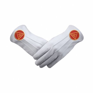 Royal Arch Chapter Gloves - Leather With Red Triple Tau Emblem