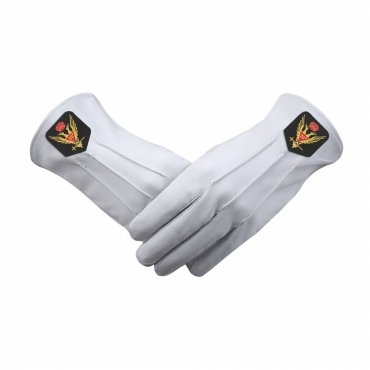 33rd Degree Scottish Rite Gloves - White Leather With Gold Emblem