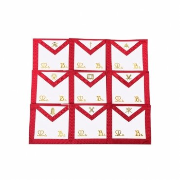 OFFICERS SCOTTISH RITE OFFICER APRON SET ROYAL RED MOIRE RIBBON MACHINE EMBROIDERY