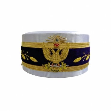 33rd Degree Scottish Rite Crown Cap White Hand Embroidery