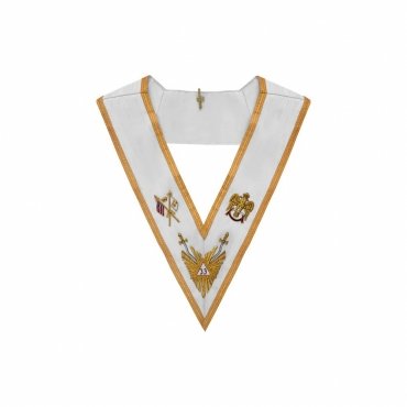 33rd Degree Scottish Rite Collar White Ribbon with Gold Bullion Embroidery