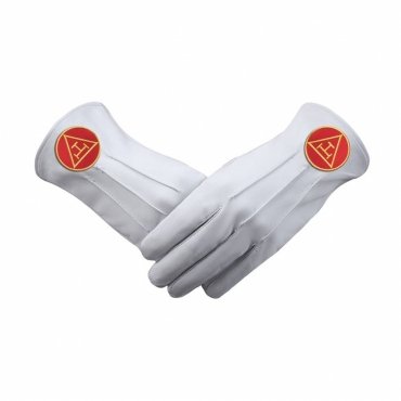 Royal Arch Chapter Gloves - Leather With Gold & Red Patch
