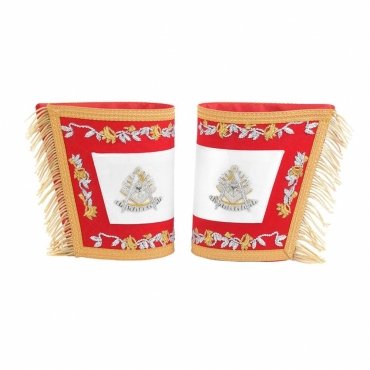 Past Master Blue Lodge California Regulation Cuff - Red Hand Embroidery With Gold Fringe