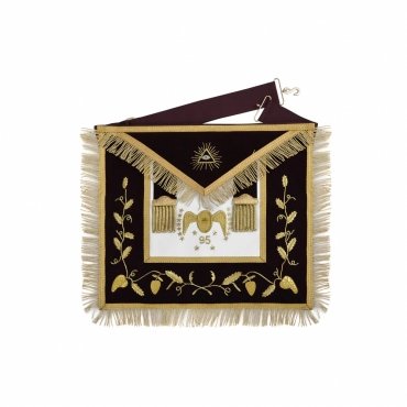 95TH DEGREE MEMPHIS MISRAIM FRENCH REGULATION APRON MAROON VELVET WITH GOLD HAND EMBROIDERY BULLIO