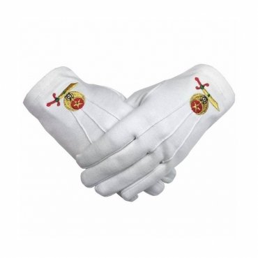 Shriners Gloves - White Cotton Machine Embroidered Emblem