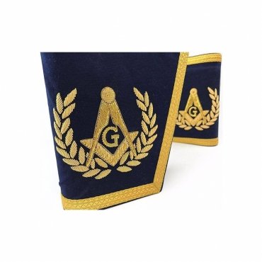 Master Mason Blue Lodge Cuff - Navy Blue Hand Embroidered Square & Compass G