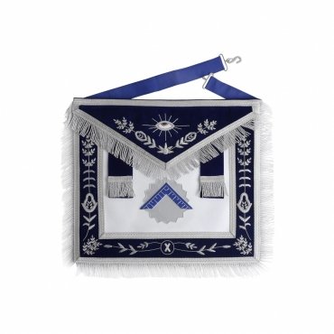 WORSHIPFUL MASTER BLUE LODGE OFFICER APRON NAVY BLUE WITH SILVER FRINGE