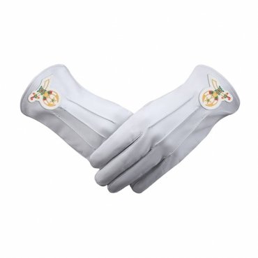 Shriners Gloves - White Cotton With Gold Emblem