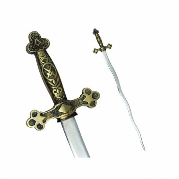 Master Mason Blue Lodge Sword - Snake Flaming Sword Square Compass with Gold Hilt