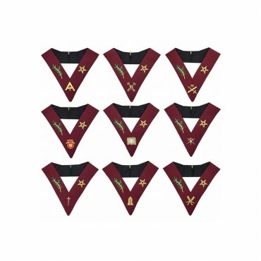 Officers Scottish Rite Officer Collar Set Maroon Machine Embroidery
