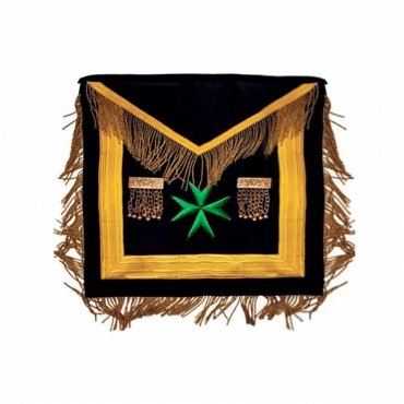 VERY WORSHIPFUL MALTA REGULATION APRON BLACK WITH GREEN MALTESE CROSS