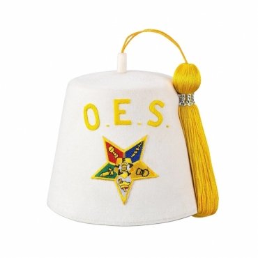 OES Fez Hat Pure White With Gold Tassel