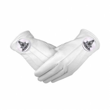 Past Master Blue Lodge Gloves - White Leather with Black California Regulation Emblem