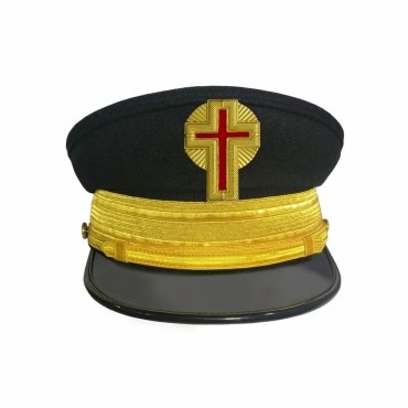 Past Commander Knights Templar Commandery Fatigue Cap Gold Metal Embroidery with Braids & Rays