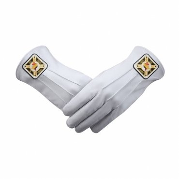Knights Templar Commandery Gloves - White Leather With Square Patch
