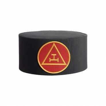 ROYAL ARCH CHAPTER CROWN CAP BLACK WITH RED & GOLD TRIPLE TAU