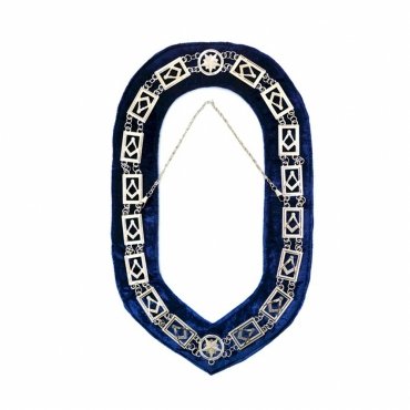 Master Mason Blue Lodge Chain Collar Silver Plated Square & Compass