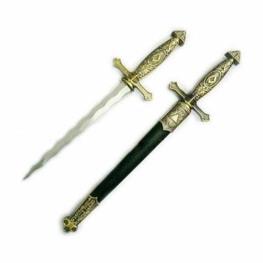 Fellowcraft Blue Lodge Dagger - Square Compass Brass Sword Knife Snake Flaming Blade Black Scabbard