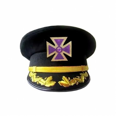 Past Grand Commander Knights Templar Commandery Fatigue Cap Purple Metal Cross With Braid & Vinewo